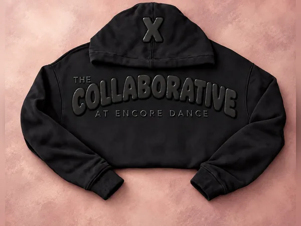 Black Tone-On-Tone Collaborative Hoodie Black Tone-On-Tone Collaborative Hoodie, hoodie with tone-on-tone The Collaborative at Encore Dance back lettering and X on the hood