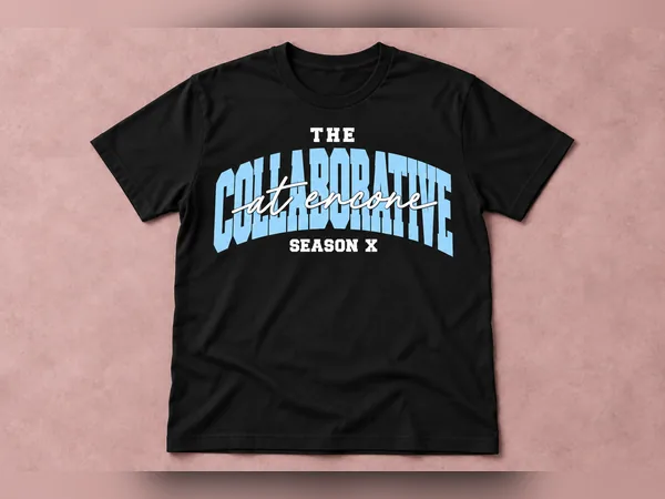 Blue Collegiate Season X Tee Blue Collegiate Season X Tee, short-sleeve tee with pastel blue Collaborative lettering, white At Encore script, and Season X