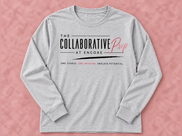 Grey Collaborative Prep Long Sleeve Grey Collaborative Prep Long Sleeve, long-sleeve shirt with black and white Collaborative Prep at Encore front graphic