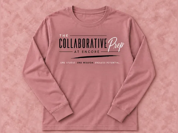 Mauve Collaborative Prep Long Sleeve Mauve Collaborative Prep Long Sleeve, long-sleeve shirt with black and white Collaborative Prep at Encore front graphic and One studio. One mission. Endless potential