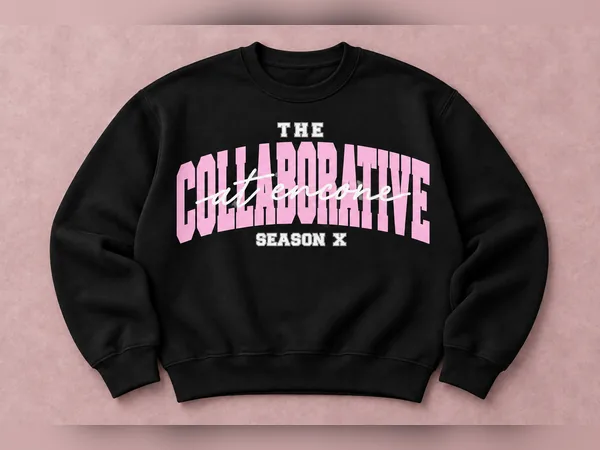 Pink Collegiate Season X Crewneck Pink Collegiate Season X Crewneck, crewneck sweatshirt with pastel pink Collaborative lettering, white At Encore script, and Season X