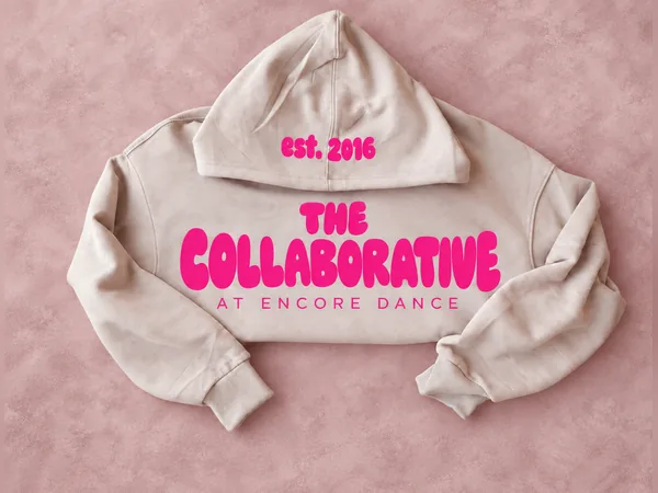 Sand Collaborative Neon Pink Hoodie Sand Collaborative Neon Pink Hoodie, hoodie with neon pink The Collaborative at Encore Dance back print and est. 2016 on the hood